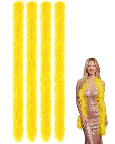 Jexine 4 Pcs Feather Boas Bulk Artificial Fluffy Boas Decor for Wedding Costume Dress Tea Party Supplies (6.6 ft Yellow)