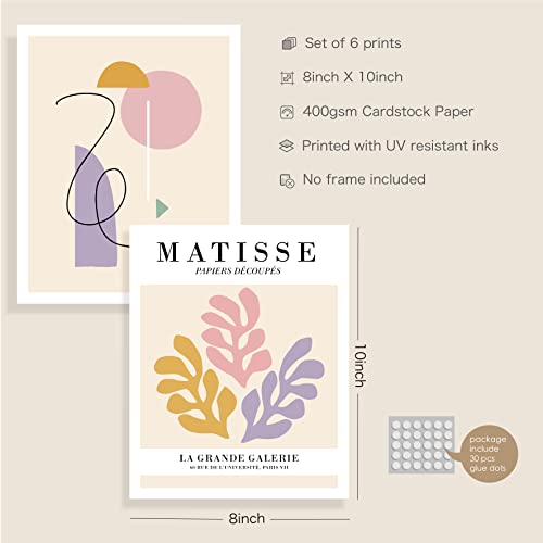 Cornerora Matisse Prints, Matisse Wall Art, Danish Posters, Danish Pastel Wall Décor For Room Aesthetic Henri Mattisse Prints, 8X10 Inches Unframed, Set Of 6 (Pink Matisse) #TOP1