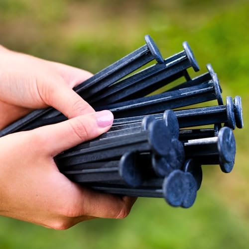 Bodenanker für Kunststoff-Rasenkanten 50 Stück - Erdanker aus recyceltem Kunststoff - Heringe Erdnägel Stabil - Extra Starke Erdspieß mit Höhe 18 cm, Schwarz