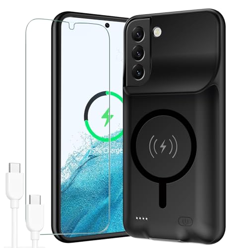 Battery Case for Galaxy S22 Upgraded 10000mAh Portable Protective Wireless Charging Case Compatible with Galaxy S22 (6.1 inch) Rechargeable Extended Battery Pack Charger Case (Black)