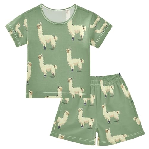 senya Short Sleeve Pajamas Sets Summer Cotton Sleepwear White Black Llama