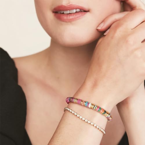 Beaded Bracelet for Women and Girl, Colorful Beach Boho Gems Bracelet 14K Gold Plated Stackable Handmade Bohemian Multicolor Natural Stone Bracelet3