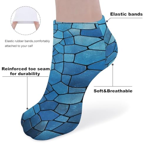 Blue Tile Pattern Ankle Socks 5-Pack, Breathable Casual Athletic Socks for Women Men, One Size (6-11)3