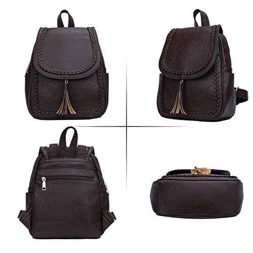 Image of KKXIU Fashion Small Synthetic Leather Backpack Purse For Women and Ladies with Tassel (Coffee)