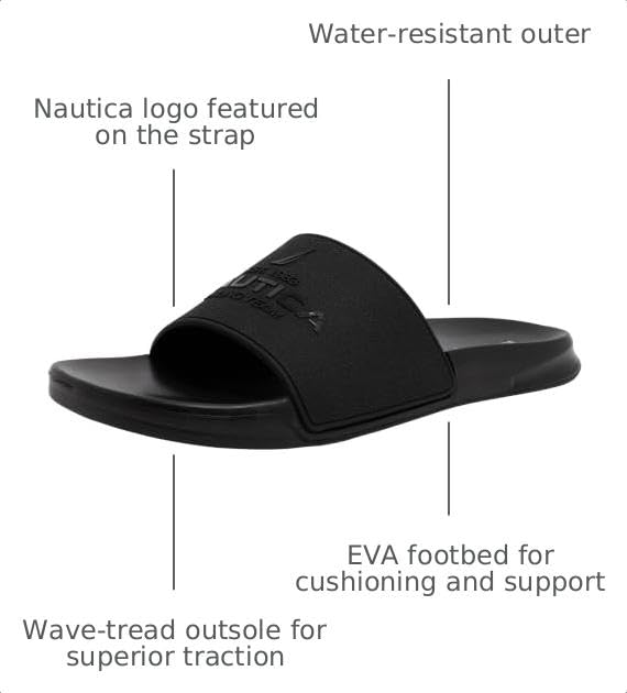 Image of Nautica Men's Open Toe Slide Sandals - Comfortable Indoor & Outdoor Shower Slippers