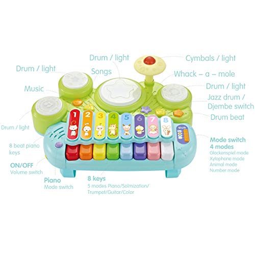 Fisca 3 In 1 Musical Instruments Toys, Electronic Piano Keyboard Xylophone Drum Set - Learning Toys With Lights For Baby & Toddler 1 2 3 Year Old Boys And Girls #TOP1