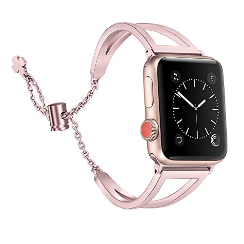 Secbolt Bands Compatible with Apple Watch Band 38mm 40mm iWatch SE Series 6/5/4/3/2/1, Women Dressy Metal Jewelry Bracelet Bangle Wristband Stainless Steel, Rose Gold