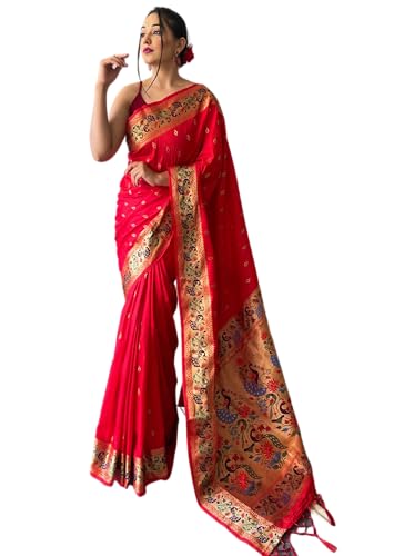 Image of SGF11 Women's Paithani Soft Lichi Silk Kanjivaram Sarees With Blouse Piece
