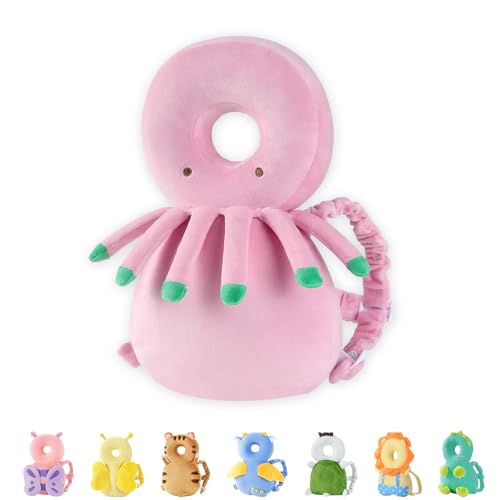 Image of JunNeng Baby Head Protector Backpack for Walking Crawling Pink Octopus | Soft, Breathable, Adjustable, Baby Fall Back Head Protector for Falling