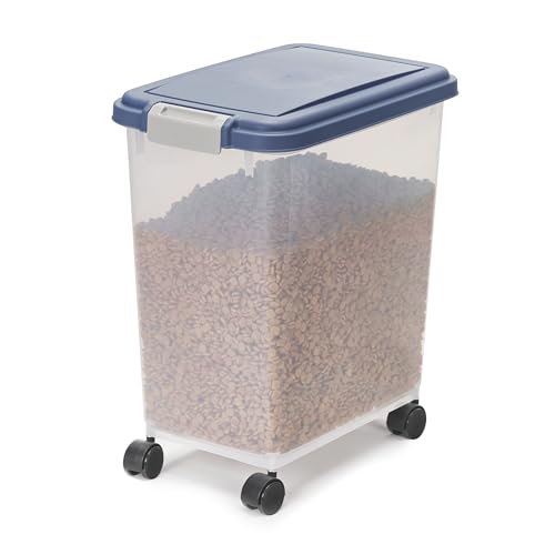 Iris Ohyama - Iris Ohyama, Boite Croquette Chat Hermetique à Roulettes, 30L/10kg, Bleu, Couvercle à Rabat avec Joint Etanche, Plastique, pour Chien, Chat, Friandises, Conteneur Croquettes, sans BPA, MP-8