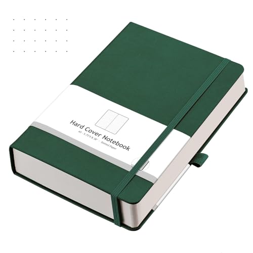 AHGXG Dotted Journal - 320 Numbered Pages Dot Grid Notebook A5 Thick Journal, 100gsm Thick Dotted Paper, Leather Hardcover,Inner Pocket, 5.75'' × 8.38'', Dark Green