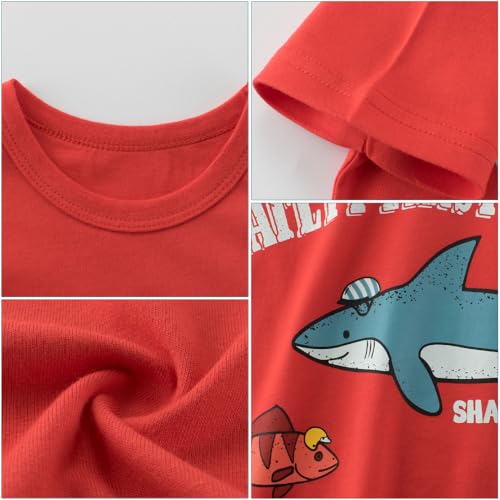 TABNIX Boys' 4-Pack Shark Short Sleeve Crewneck T-Shirts Top Tee 2-7 Years Toddler Boys' Value Pack Cotton T-Shirt