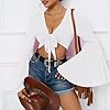 White Mesh Tops for Women Bell Sleeve Rave Outfits Tie Front Crop Top Long Sleeve Shirt Sheer Blouse Festival White X-Large #1