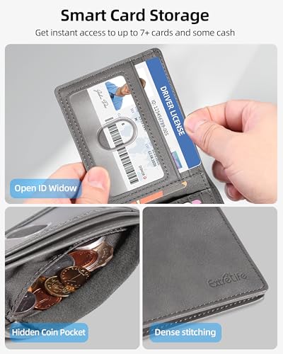 Image of Wallet with Tracker for Men, Works with Apple Find My APP (iOS Only), Air Tag Wallet, Mens Smart Wallets with GPS Tracker,Bifold Leather RFID Blocking, Rechargeable Battery, Gift for Him, Steel Grey