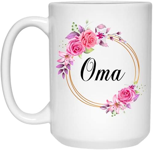 Oma Flower Novelty Coffee Mug Gift For Mother's Day - Oma Pink Flowers On Gold Frame - New Oma Mug Flower - Birthday Gifts For Oma - Oma Coffee Mug 15oz