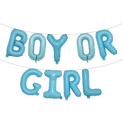 Boy Or Girl Balloon Banner Multicolor Foil Decor Letters for Baby Gender Reveal Party Decorations and Supplies (BOY OR GIRL Light Blue)