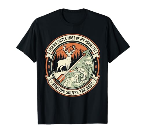 Divertido Caza Pesca Ciervo Buck Trucha Vintage al Aire Libre Hobby Camiseta