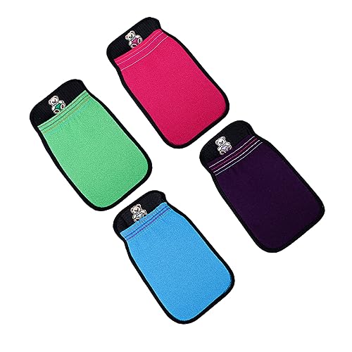 OATIPHO 4 Piezas Guante de Baño Exfoliante de Doble Capa Verde Rosa para Limpieza de Ducha Suave y Duradero para Cuerpo