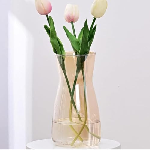 Hroevc 8 inch Clear Glass Vase for Centerpieces, Flower Vases for Bouquet for Wedding & Home Decor(Amber)