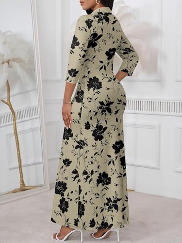 Image of PinkPatty Women's Casual 3 /4 Sleeve Polo V Neck Bodycon Maxi Dress | Semi formal, modest style, long fitted, versatile for church, work, business, office and daily wear