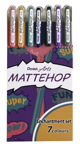Pentel K110 MatteHop Enchantment Colours, Matte Gel Rollerball Pens, 1.0mm Tip (Wallet of 7), Pale Orange, Light Pink - Image 2