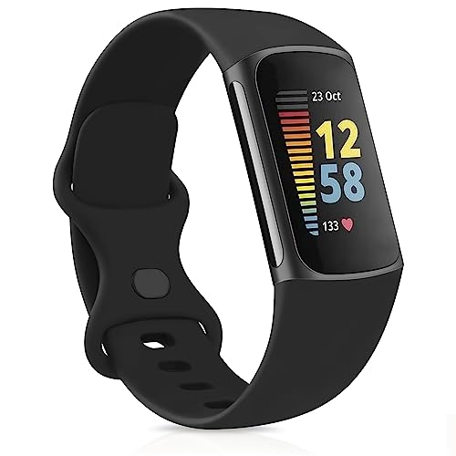 AK Strap for Fitbit Charge 6/5 - Silicone Sport Classic Soft Replacement Straps (Large, Black)