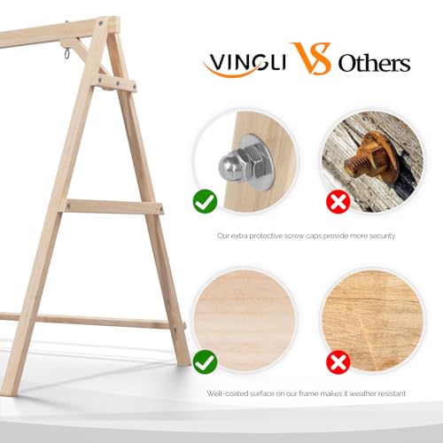 Image of VINGLI 6.2FT Wooden Porch Swing Frame for 4FT Swing, Natural