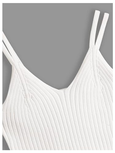SweatyRocks Girl's V Neck Double Straps Ribbed Knit Cropped Tank Sleeveless Slim Fitted Crop Camisole Tops4