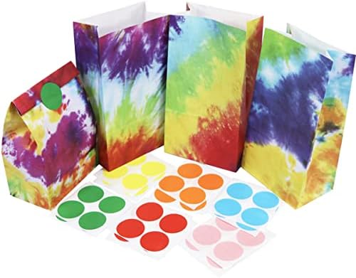 ZhaoCo 24 pcs Party Favor Paper Bags, Tie Dye Wrapped Treat Bags 5.1''x3.2''x9.5'' Party Bags Goodie bags for Kids Birthday, Baby Showers, School Lunches