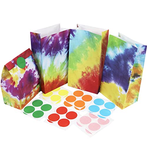 Zhaoco 24 Pcs Party Favor Paper Bags, Tie Dye Wrapped Treat Bags 5.1''X3.2''X9.5'' Party Bags Goodie Bags For Kids Birthday, Baby Showers, School Lunches #TOP2