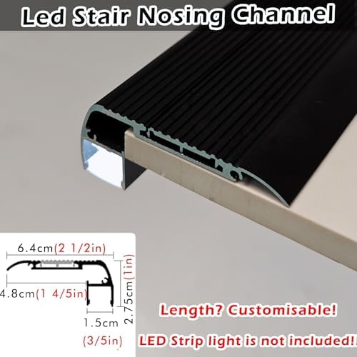 LED Stair Nosing Channel - Non-Slip Step Edge Protector Molding Strips for Indoor/Outdoor Stairs, 42in Black, 20 Pack - Safety & Style Upgrade for Steps