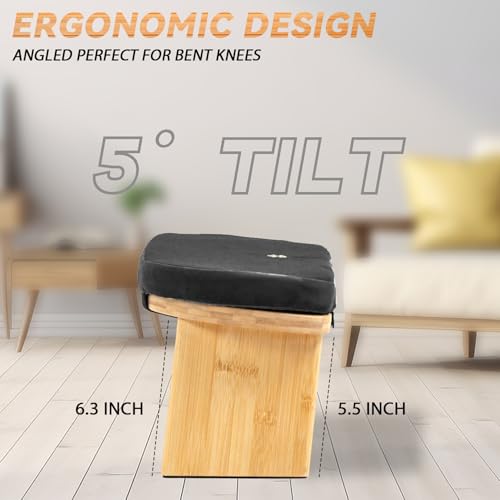 Meditation Bench, Bamboo Meditation Stool, Folding Kneeling Meditation Bench, Seiza Prayer Bench, Prayer Bench with Meditation Cushion, Kneeling Stool (Black) - Image 6