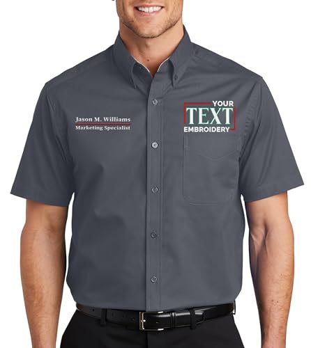 Custom Short Sleeve Embroidered Button Up Shirts for Men Add Your Text Personalized Embroidery Easy Care Shirts