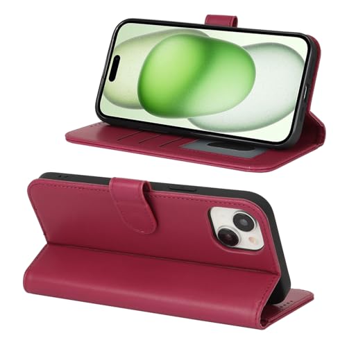 Image of for iPhone 15 Plus Case Wallet with Card Holder,for iPhone 14 Plus Wallet Case for Women Men,PU Leather Shockproof Magnetic Buckle Stand Flip Phone Case-Red