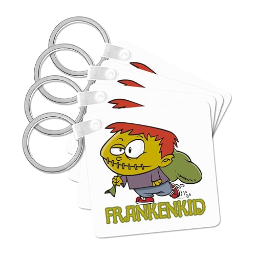 3dRose, Frankenkid Cartoon Frankenstein Kid Toon, set of 4 Key Chains