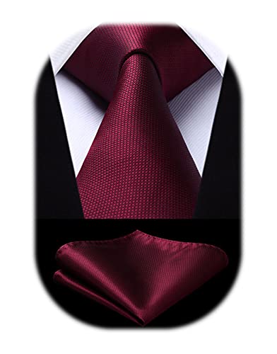 Image of HISDERN Mens Ties Plaid Tie and Pocket Square Set Classic Woven Formal Checkered Neckties & Handkerchief Wedding Party