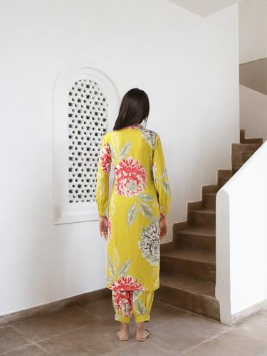 Image of ishin Floral printed embellished kurta with afghani pants