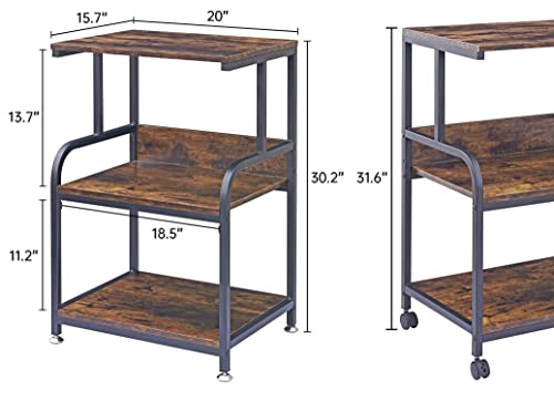 Fannova Printer Stand, 3 Tier Printer Cart With Storage Shelf, Rolling Printer Table With Wheels For Home Office Organization, Stand For Heat Press Microwave, Industrial Style #TOP5