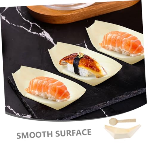 Platos desechables de madera para sushi con cucharas miniatura 3
