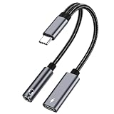 USB Type C to 3.5mm Headphone and Charger Adapter, 2 in 1 Hi-Res 32bit/384kHz Aux to USB C with Safe PD 60W Fast Charging Dongle Cable for iPhone 17/16, Galaxy S26/S25, Google Pixel 10/9, and more