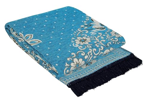 Image of Premium Cotton Carpet for Living Room 5 X 7 FEET | Carpet for Hall /Area Rugs /ChenilleCarpet /CottonCarpet /Carpet for Living Room /Kalin & Dari | Reactangular (Aqua)