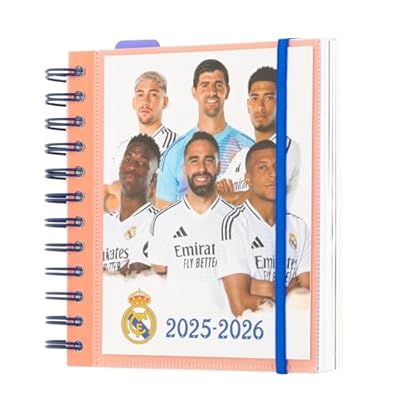 Grupo Erik Agenda Escolar 2025-2026 Día por Página Real Madrid - Agenda Colegio Niños para Primaria : Curso 2025 2026 | Con Ilustraciones futbol Pegatinas y Anillas