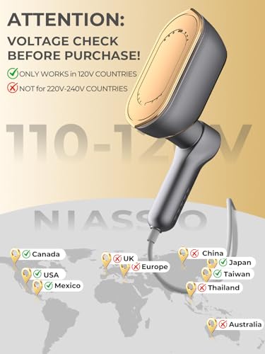 Image of NIASSO Travel Steamer, 1200W Portable Handheld Fabric Steamer for Clothes | 4Modes with LCD Display, Powerful Wrinkle Remover, 150ML Water Tank, 10S Fast Heat-Up, 120V Only (Not for Europe), Grey