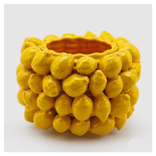 Edg - Enzo De Gasperi Vaso Da Interno Da Tavolo Con Limoni Giallo, Porta Fiori "Chakra" In Ceramica Da Terra D31Xh22 Cm