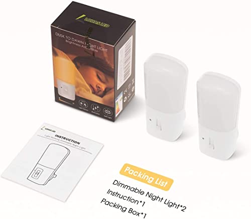 Image of LOHAS Plug in Night Light, Dimmable LED Night Lights with Dusk to Dawn Sensor, Soft White 3000K Sleep Nightlight, Adjustable Brightness 5-80LM Mini Light for Nursery Kids Room Hallway Kitchen, 2 Pack