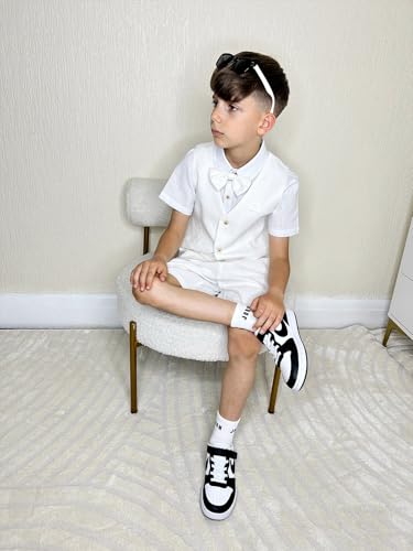 Image of LOLANTA Boys Linen Suit 4 Piece Summer Gentleman Outfit Kids Shorts Set