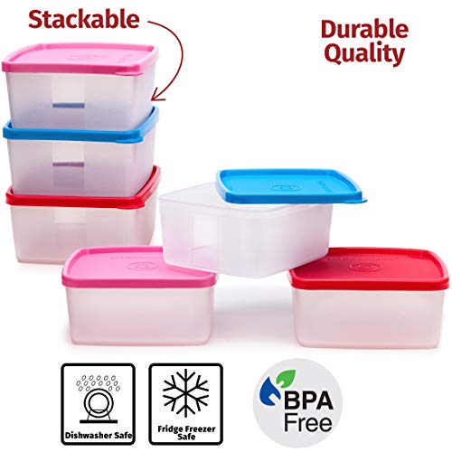 Image of Signoraware Freezer Fresh BPA Free Plastic Small Container | Airtight & Leakproof | Stackable & Durable | Freezer & Microwave Safe | Ideal for Leftover & Snacks (500ml x 6 | Set of 6 | Multicolour)