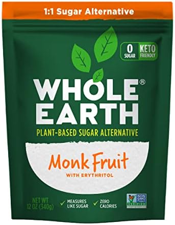 WHOLE EARTH Monk Fruit Sweetener with Erythritol, Plant-Based Sugar Alternative, 12 Ounce Pouch