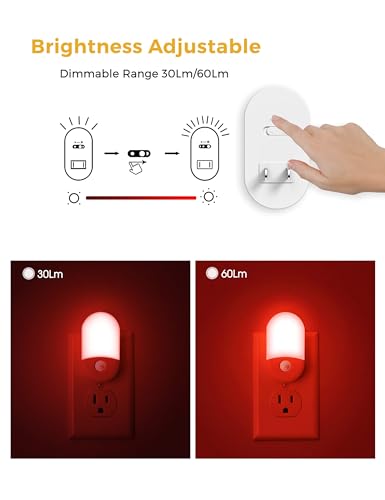 Image of L LOHAS LED Motion Sensor Night Light, Sleep Aid Red, 30 /60LM, 4 Pack