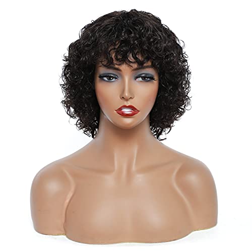 Short Curly Human Hair Wigs bob Kinky Curly Wigs With Bangs for Black Women Human Hair Glueless None Lace Front Wig Wate